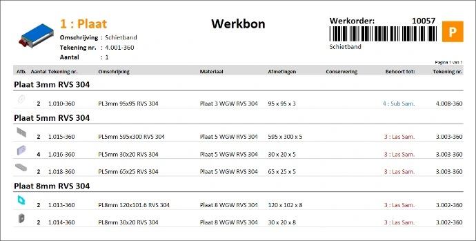 Werkbon gekoppeld aan ERP en productieplanning